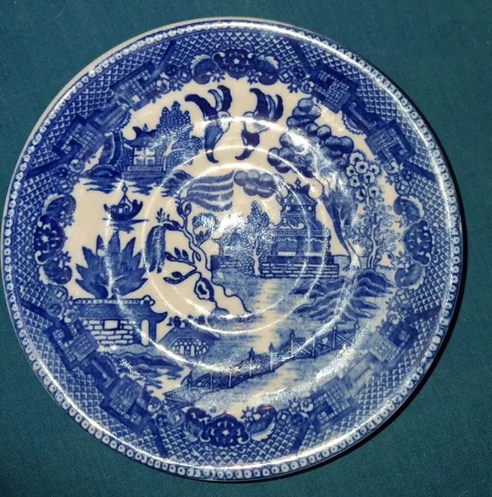 Vintage Flow Blue Willow Ware Butter Pat dish Made In Occupied Japan 5.5 in.